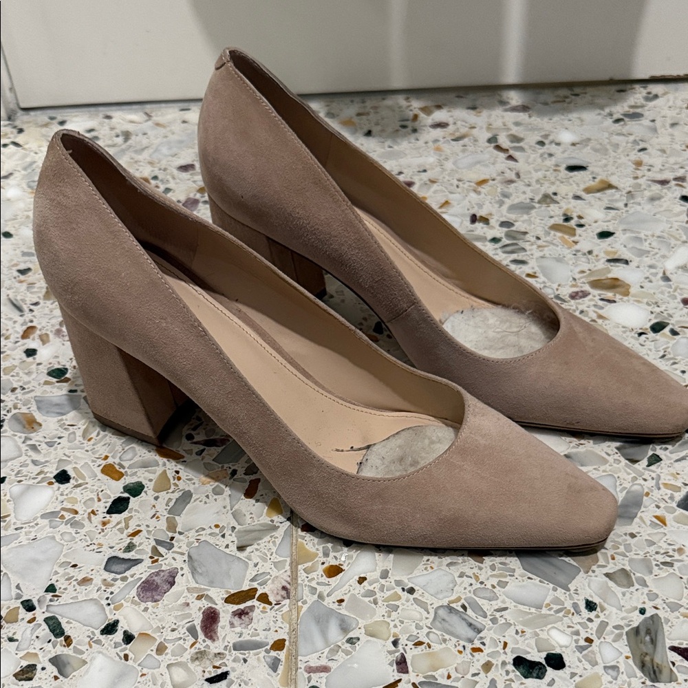 Marc Fisher LTD Varla Taupe Suede Pointed Block Heel Pumps